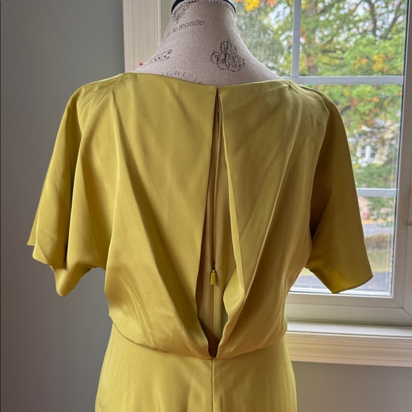 Lafayette 148 butterfly stretch ecru green silk midi long dress NWOT size 6 - Picture 7 of 14